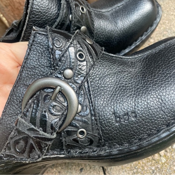 BOC BORN Women’s Black Leather Buckle Strap Slip On Clogs Shoe Size 6 - Picture 7 of 11